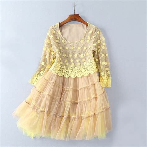 Kawaii Clothes Short Women Dress Low Cut Spoon Neck Ruffled Mini Dress Yellow Crochet Flowers
