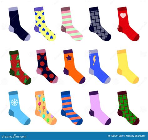 Colorful Socks Set With Picture Flat Design Vector Illustration Stock Vector Illustration Of