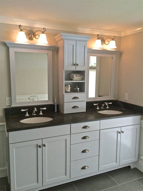 Boasting double sinks, this granite vanity top in desert gold is perfect for your bathroom remodel. New England Custom Cabinetry| Custom Woodworking| MA RI ...