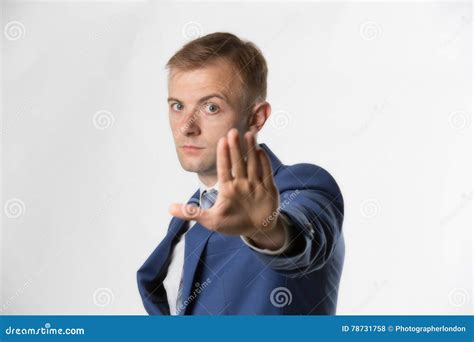 Businessman Holding Hand Up And Saying Stop Stock Photo Image Of Open