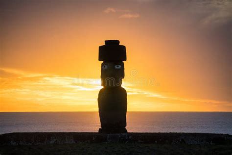 Silhouette Shot Of Moai Statues In Easter Island Stock Photo Image Of