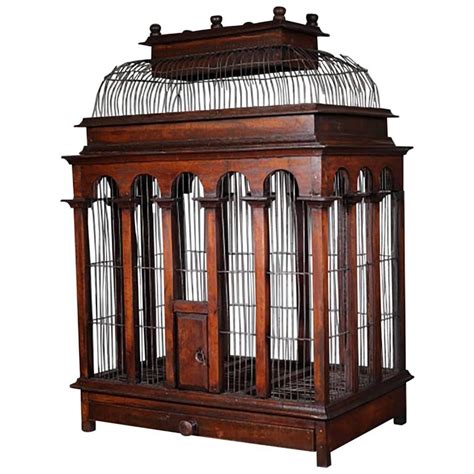 Large Victorian Wooden Birdcage With Wire Dome Top Circa 1800s At