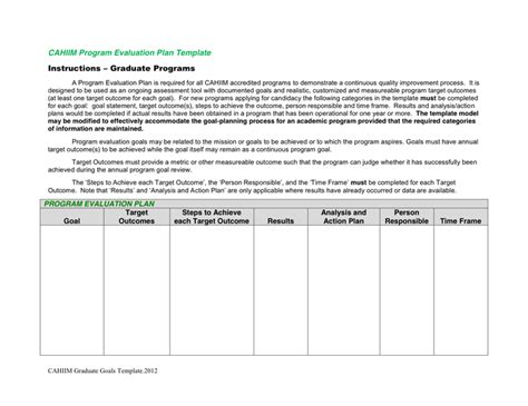 Program Evaluation Plan Template in Word and Pdf formats