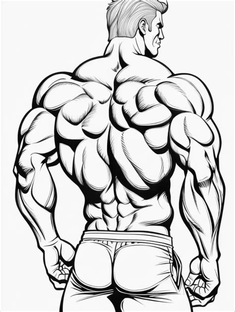Muscular Bodybuilder Strikes Powerful Back Pose Coloring Book