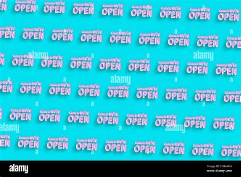 Come In Were Open Sign Open Text Business Concept Turquoise Blue