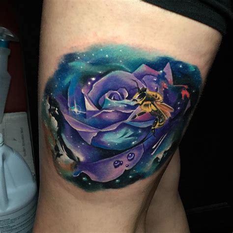 Matching traditional rose tattoos on both hands. Space Rose With a Bee | Best Tattoo Ideas Gallery