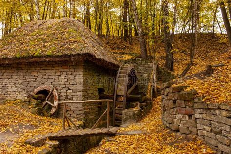 Beautiful Old Stone Mill In The Autumn Season Autumn Landscape Stock