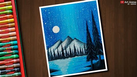Night Sky Mountain Scenery Drawing For Beginners With Oil