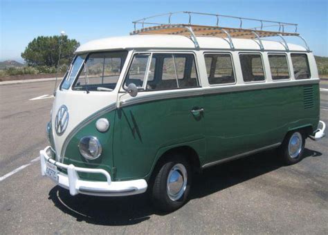1967 Vw Bus 13 Window Deluxe Green White Vw Bus For Sale