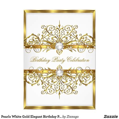 Pearls White Gold Elegant Birthday Party 2 45 X 625 Invitation Card