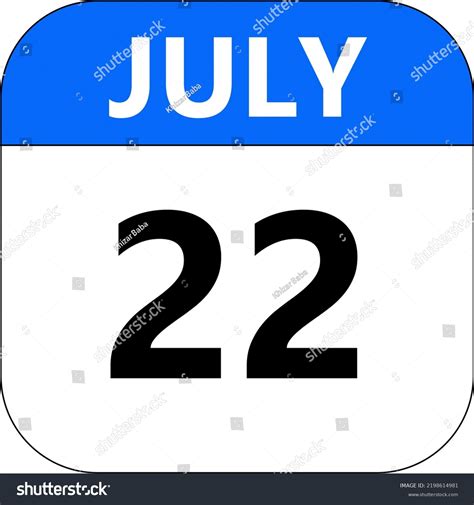 July 22 Calendar Icon Flat Style Stock Illustration 2198614981