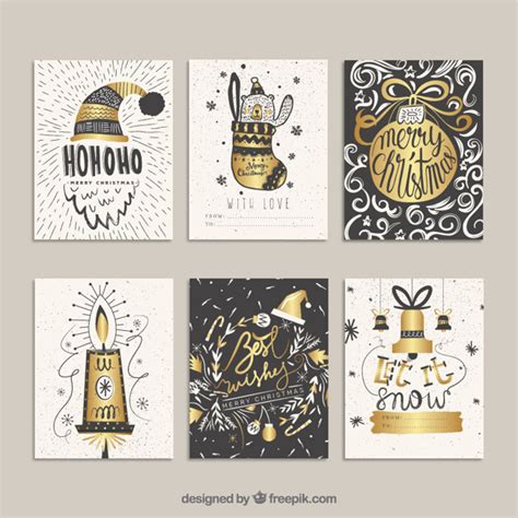 Check spelling or type a new query. Golden christmas cards in hand drawn style | Free Vector