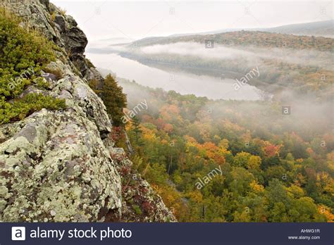 Foggy Fall Color Morning At The Lake Of The Clouds Overlook In