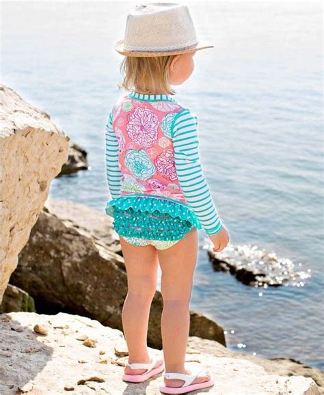Ruffle Butts Summer Tropical Garden Stripe Rash Guard Bikini Swimsuit