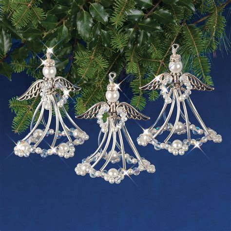 Solid Oak Nc005 Holiday Beaded Ornament Kit Angels Makes 3 Silver