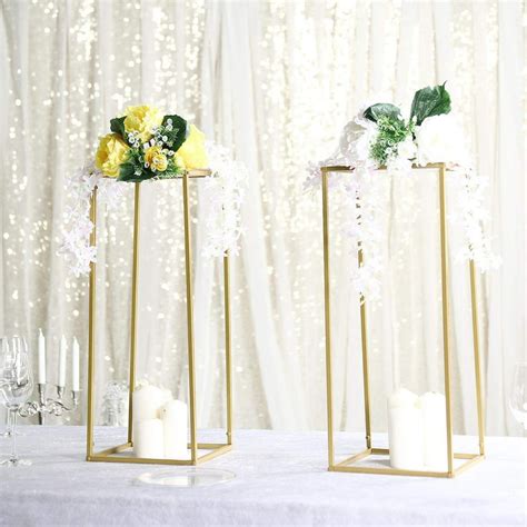 Efavormart 2 Pack Matte Gold Wedding Flower Stand Metal Vase Column