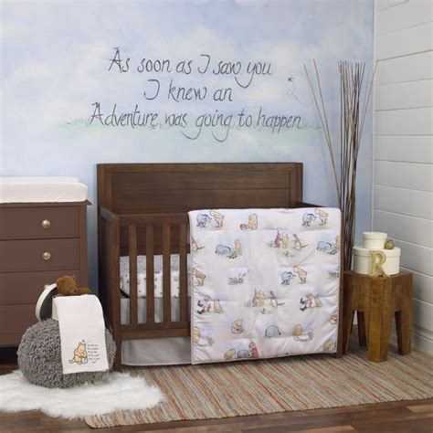 Slip the stretchy sheets over the crib mattress to provide a soft after styling the crib with sheets and baby pillows, embellish the nursery with coordinated wall art and window valances. Disney Winnie the Pooh Classic Pooh Ivory, Blue, Sage, Tan ...