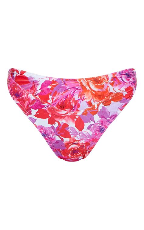Pink Painted Floral Mini Bikini Bottom Prettylittlething Usa