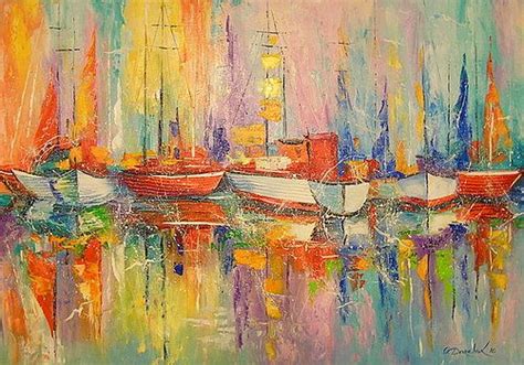 Boats In The Harbor By Olha Darchuk Painting Paintings And Prints