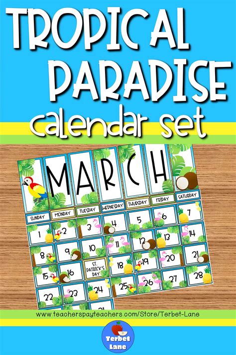 Tropical Classroom Decor Pocket Calendar Printable Terbet Lane On Tpt