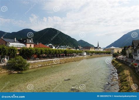 The Embankment Of The Traun River In Bad Ischl Austria Stock Photo