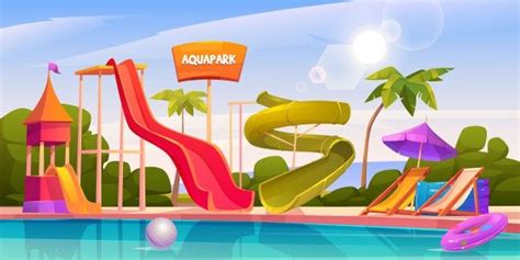 Free Vector Aqua Park With Water Slides And Swimming Pool Water