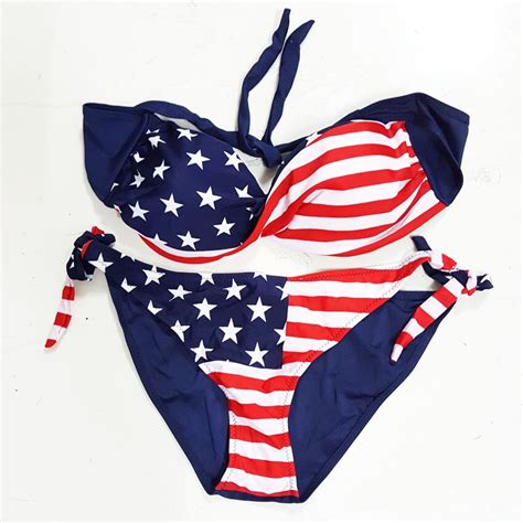 2018 Hot Sexy Summer Striped Push Up Usa Flag Bikinis Set Star Bandage