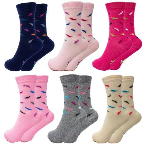 Awsamerican Made Combed Cotton Crew Socks For Women Colorful 6 Pairs Size 9 11 Design 2
