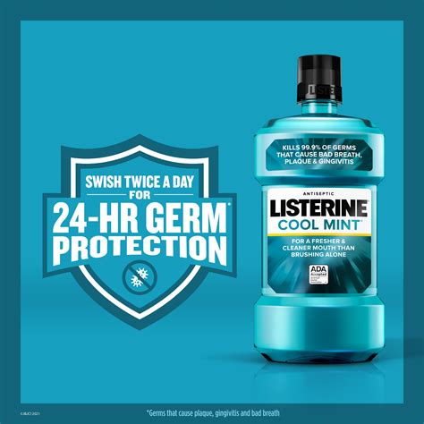 Cool Mint Antiseptic Mouthwash For Bad Breath And Plaque Listerine