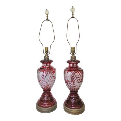 Genuine famous bohemian lead crystal of the highest quality. Bohemian Ruby Cut Glass Lamps/ a Pair | Chairish