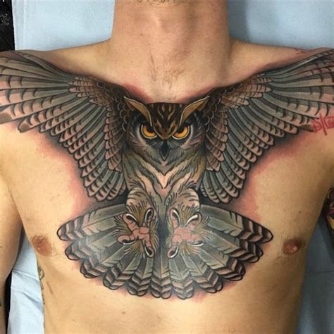 Chest Wide Wings Owl Tattoo Owl Neck Tattoo Owl Tattoo Chest Mens Owl