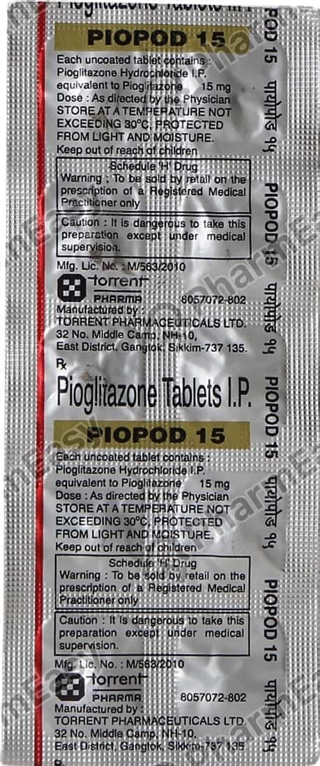 Piopod 15 Mg Tablet 10 Uses Side Effects Price And Dosage Pharmeasy