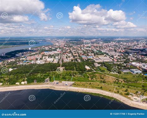 Panorama Of City Tomsk And Tom River Aerial Top View Stock Photo