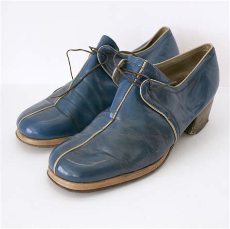 Vintage 1970s Mens Blue Platform Shoes Sz 9 W Leather Shoes Italian