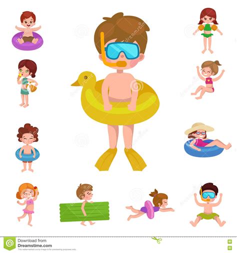 Girl And Boy In Swimsuit Kids Summer Vacation Stock