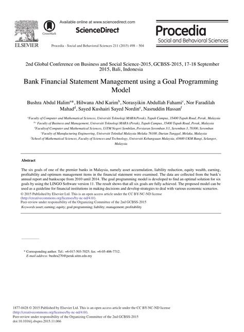 The reported financial statements for banks are somewhat different from most companies that investors analyze. (PDF) Bank Financial Statement Management using a Goal ...