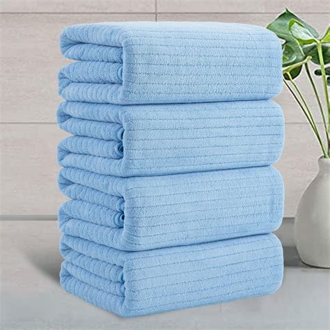 Jessy Home 4 Pack Blue Stripe Large Bath Towels Set Oversized Bath Sheet Soft Towel Set