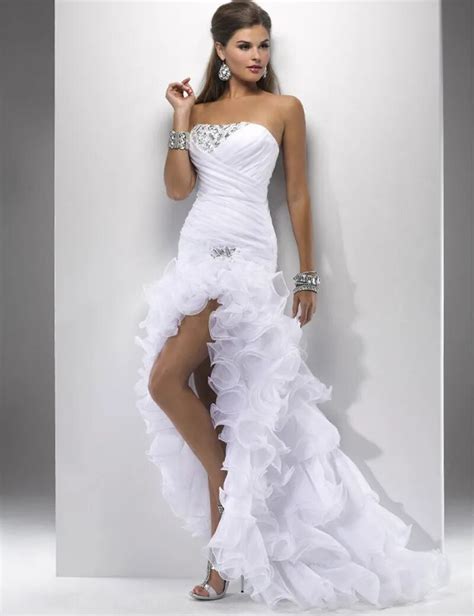 Custom Made Short Front Long Back White Wedding Dresses Ruffles
