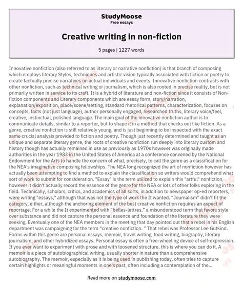 Creative Writing In Non Fiction Free Essay Example