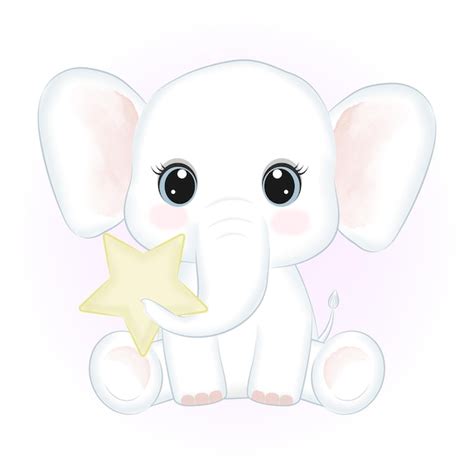 Ilustración De Dibujado A Mano Lindo Pequeño Elefante Y Estrella