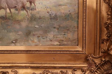 19th Century Sheep Painting In Carved Giltwood Frame Signed R L