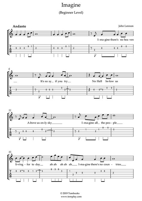 Guitar Sheet Music Imagine (Beginner Level, with Orchestra) - Short ...