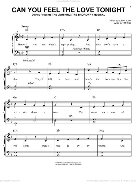 Can You Feel The Love Tonight Easy Piano Sheet Music Guitar Chords Hot Sex Picture