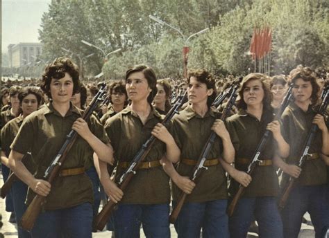Albania is currently growing very slowly, with a growth rate of just 0.34%. Female soldiers of the Albanian People`s Army on parade ...