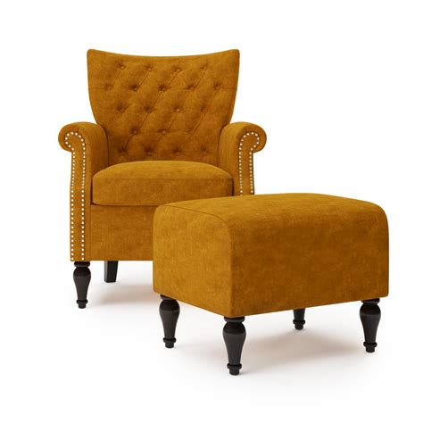 Handy Living Margaux Button In Mustard Gold Velvet Tufted Rolled Arm