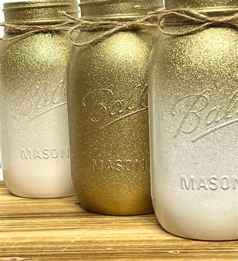 Gold Glitter Mason Jars Centerpiece Wedding Decoration Etsy