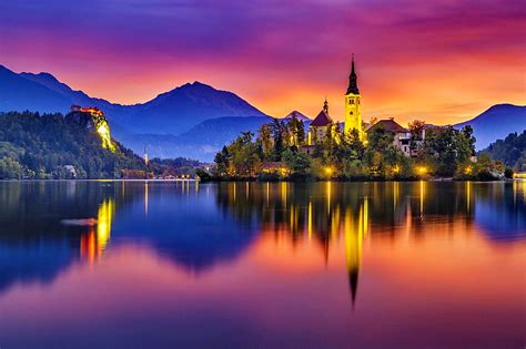 1366x768px 720p Free Download Lake Bled Island Beautiful Mountain
