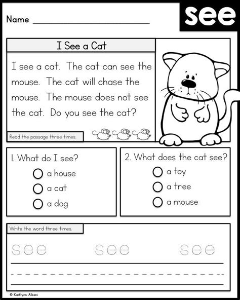 Free Sight Word Comprehension And Fluency Practice Free 1st Grade
