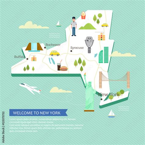 Vetor De Vector Map Of New York With Popular Landmarks And Place For