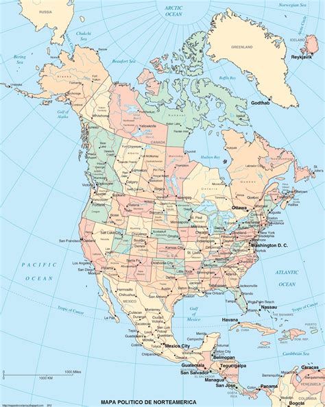 Mapa Politico de America del Norte (Norteamerica)